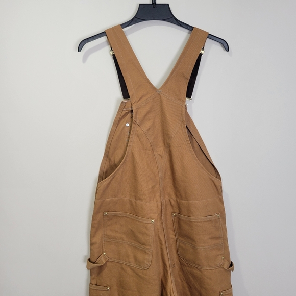 Carhartt Bib Overalls Mens 34x34 Tan Double Knee Canvas Duck Zip To Thigh - Picture 13 of 14